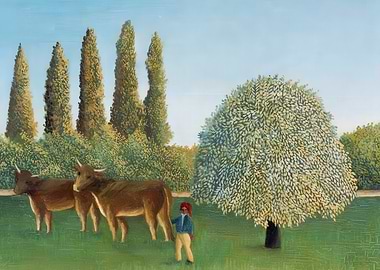 Pastoral Scene with Cows and Boy,Henri Rousseau