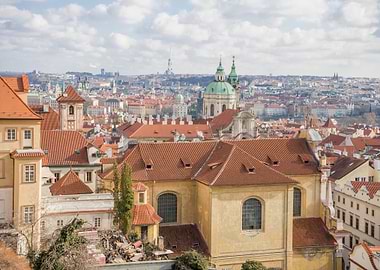 Prague cityscape with red rooftops