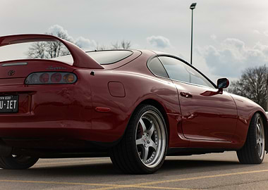 Red mark4 a80 Toyota Supra parked outdoors Quiet plate