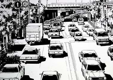 Black and White City Street Scene