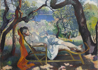 Woman Resting in Garden Painting