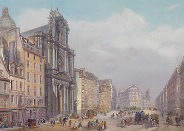 Parisian Street Scene with Church