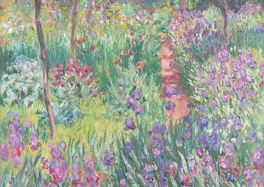 Impressionist Garden Painting with Irises