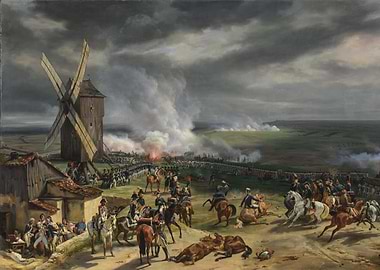 Historical Battle Scene with Windmill