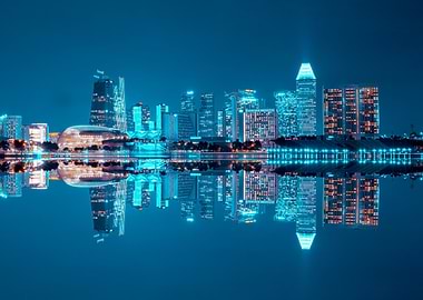 Night Cityscape Reflection in Water