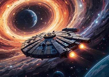Spaceship in front of a wormhole