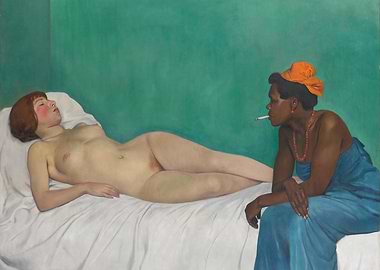 Painting of Two Women with Cigarette