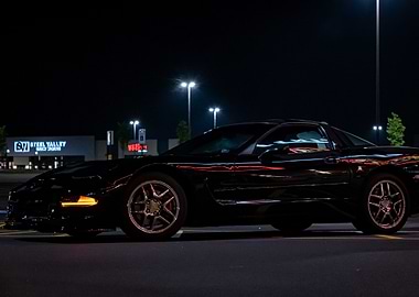 Black C5 Corvette at Night