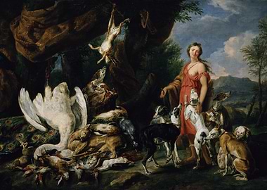 Diana the Huntress with Dogs Painting