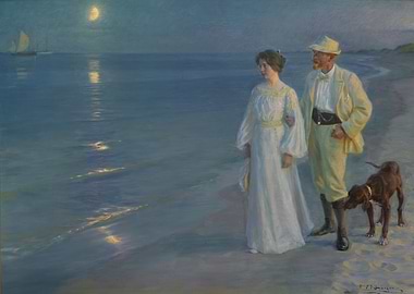 Moonlit Beach Stroll Painting