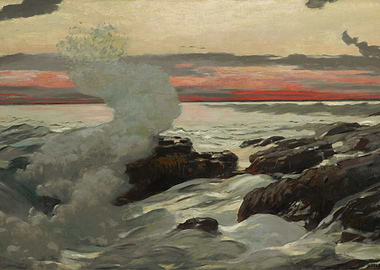 Ocean Waves Crashing on Rocks Painting