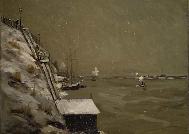 Winter Harbor Scene Painting