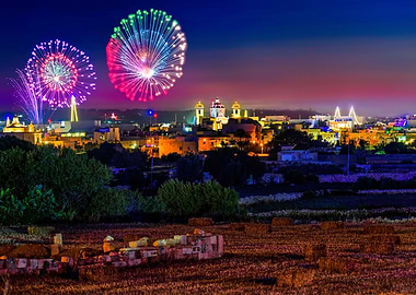 Qrendi Fireworks Celebration at Night Malta Photo