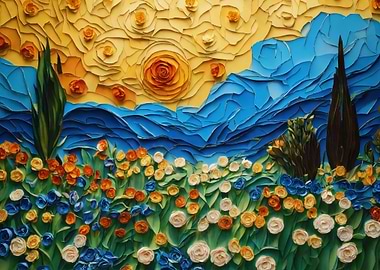 Floral Landscape in Impasto Style