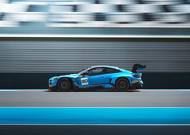 Blue Race Car Speeding on Track