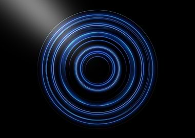 Abstract Blue Concentric Circles on Black