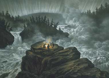 Campfire by the Waterfall Painting