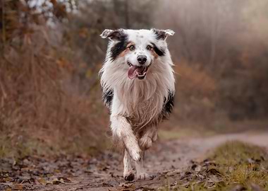 Running Australian Shepherd Dog Portrait