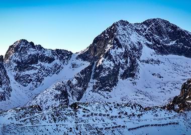 Snowy Mountain Peaks in the High Tatra
