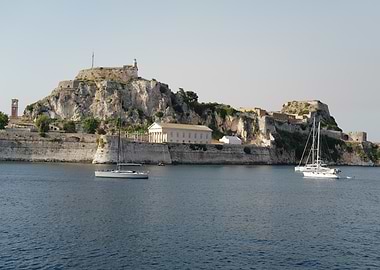 Corfu Old Fortress with Sailboats