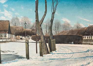 Winter Village Scene Painting