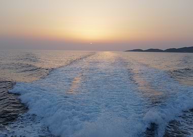 Ocean Sunset with Boat Wake
