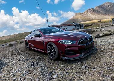 Maroon BMW on Rocky Terrain