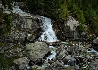 Waterfall in a Rocky Forest