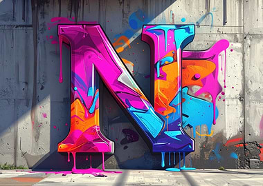 Graffiti Letter N on Concrete Wall