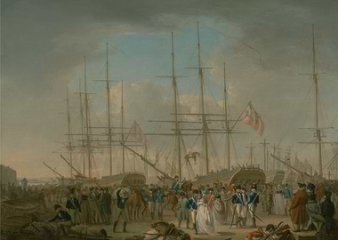 Embarkation Scene with Ships and Figures