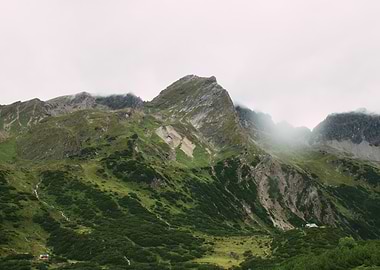 Green Mountain Landscape with Cloudy Sky