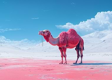 Pink Camel in Surreal Landscape
