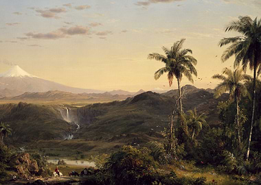 Tropical Landscape Painting with Waterfall