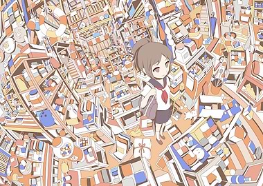 Anime Girl in Overcrowded Room