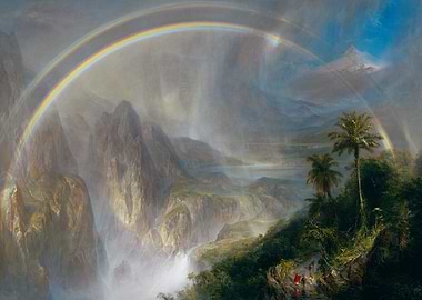 Tropical Landscape with Rainbow Painting
