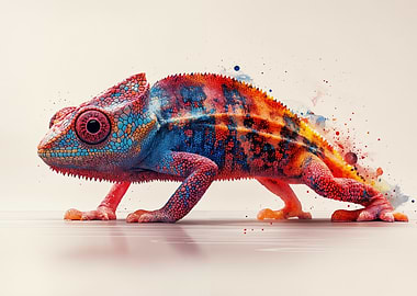 Colorful Chameleon on Light Background
