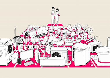 Minimalist Couple Surrounded by Possessions