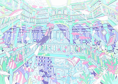 Underwater Mansion with Diver