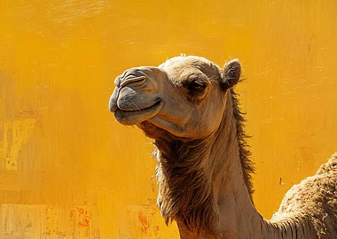 Camel Portrait on Yellow Background
