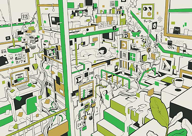 Overwhelmed Room with Sleeping Figure