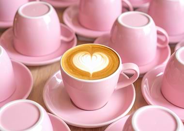 Pink Coffee Cups with Latte Art