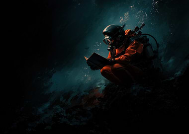 Diver Reading Book Underwater