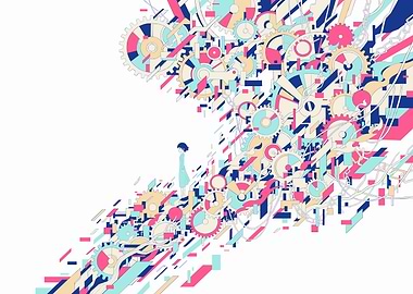 Abstract Gears and Figure Illustration