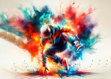 Dynamic Breakdancer with Colorful Splash Effect