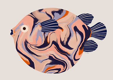 Abstract Fish Illustration with Marble Pattern