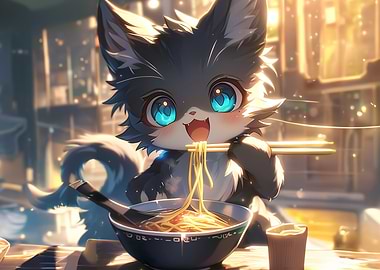 Anime Wolf Eating Ramen