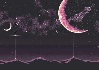 Pixel Art Night Sky with Crescent Moons
