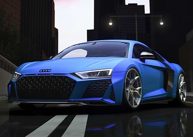 Blue Audi R8 on City Street