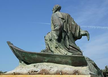 Statue of a fisherman in a boat - Povoa do Varzim