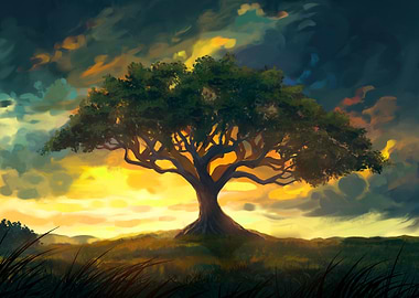 Tree of Life at Sunset Painting